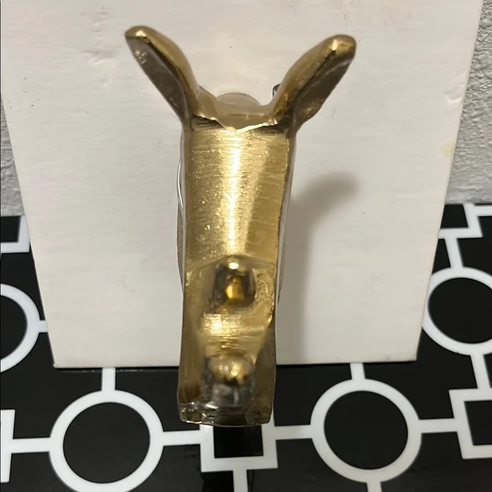 Gold Tone Rhinoceros Head Wall Mount Decor Key Towel Hook Hanger